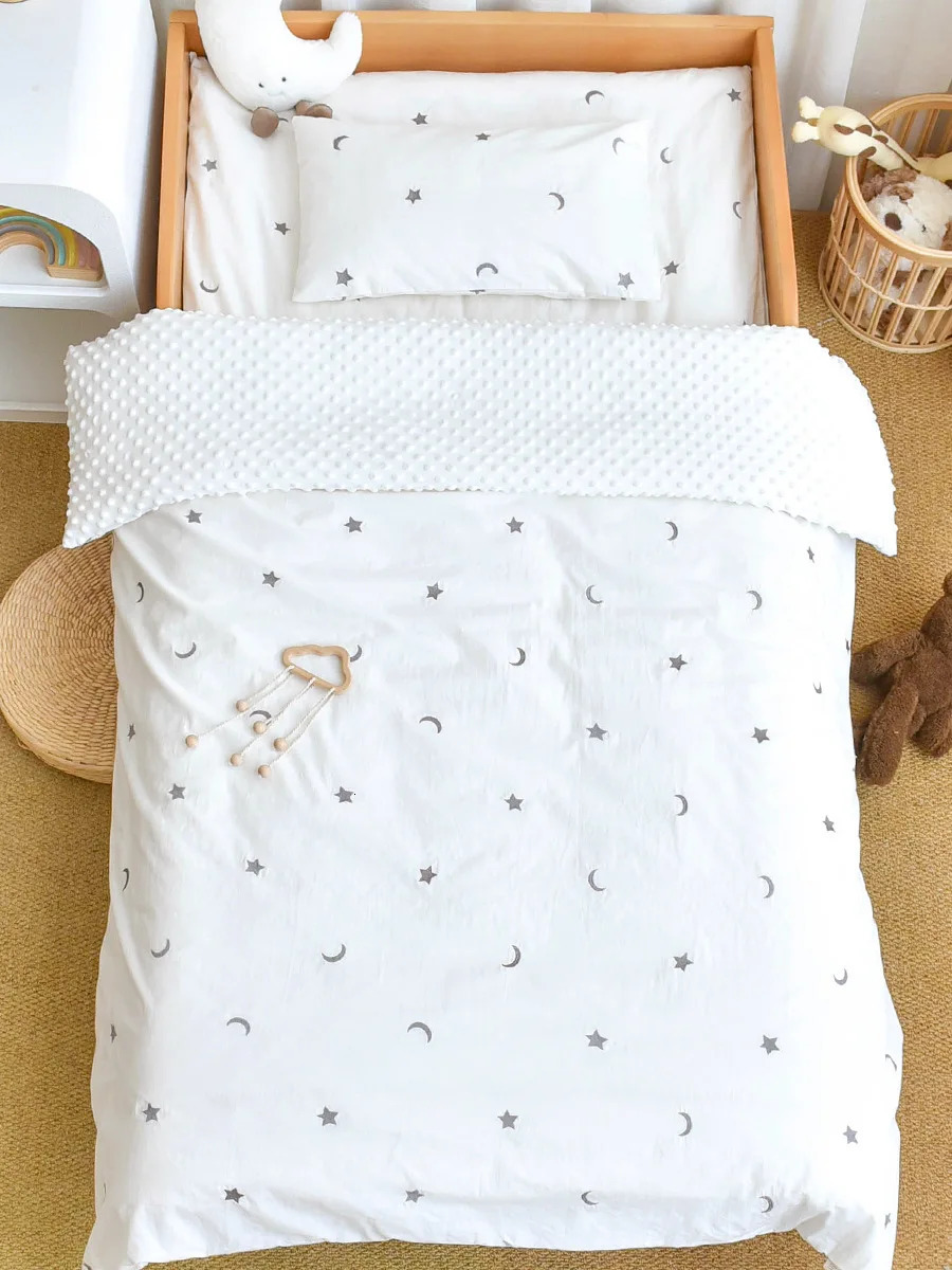 3PCS Bedding Set Vintage Cartoon Cotton Baby Children Crib Bed Duvet Cover Sheet Pillowcase Without Filler 240429