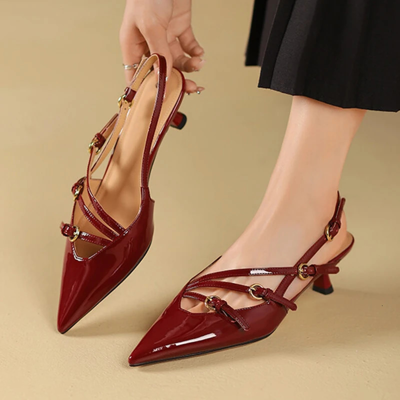 JOZHAMTA Size 34-42 Women Heeled Sandals Retro Rome High Heels Shoes For Women Summer 2024 INS Real Leather Buckle Heel Sandal 240506