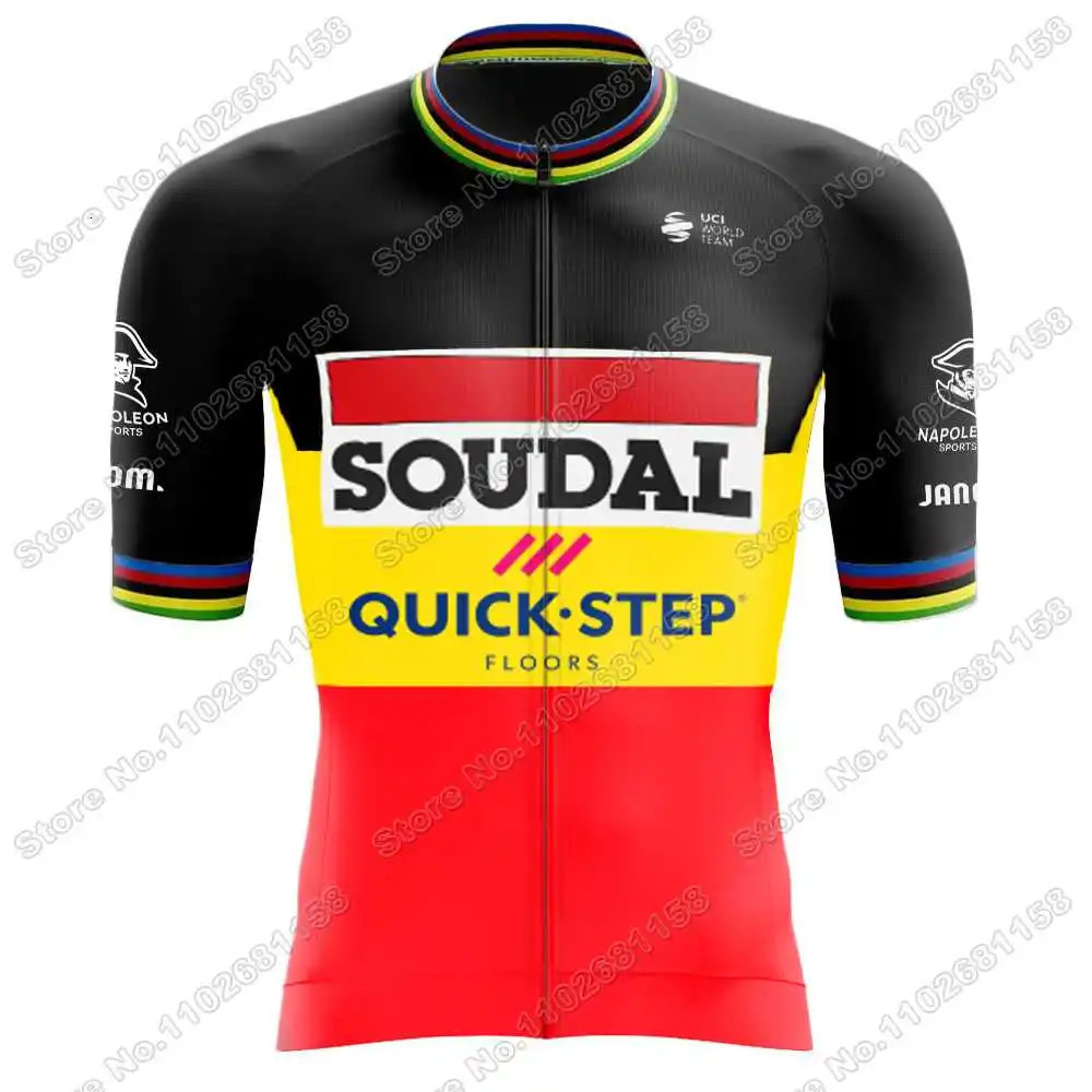 Belgium Soudal Quick Step Cycling Jersey Set World Champion Remco Evenepoel Clothing Road Bike Shirt Suit Pants 240506