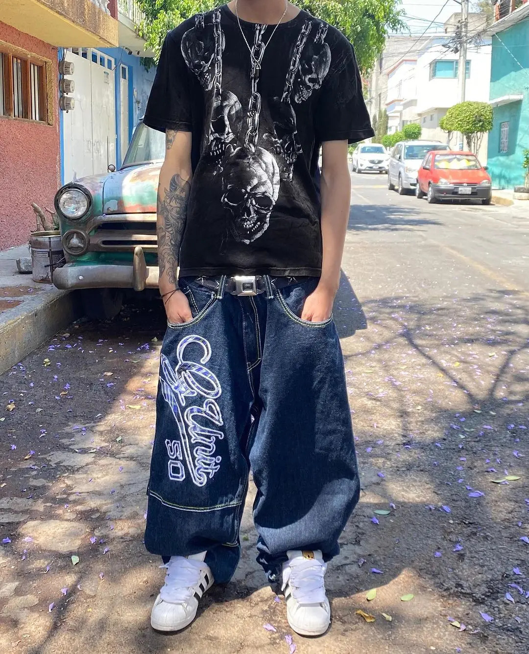 American Street Letter Patch Jeans Mens Vintage Hip-hop Baggy Straight Wide-leg Pants Harajuku Trendy Y2K Jeans Unisex 240429