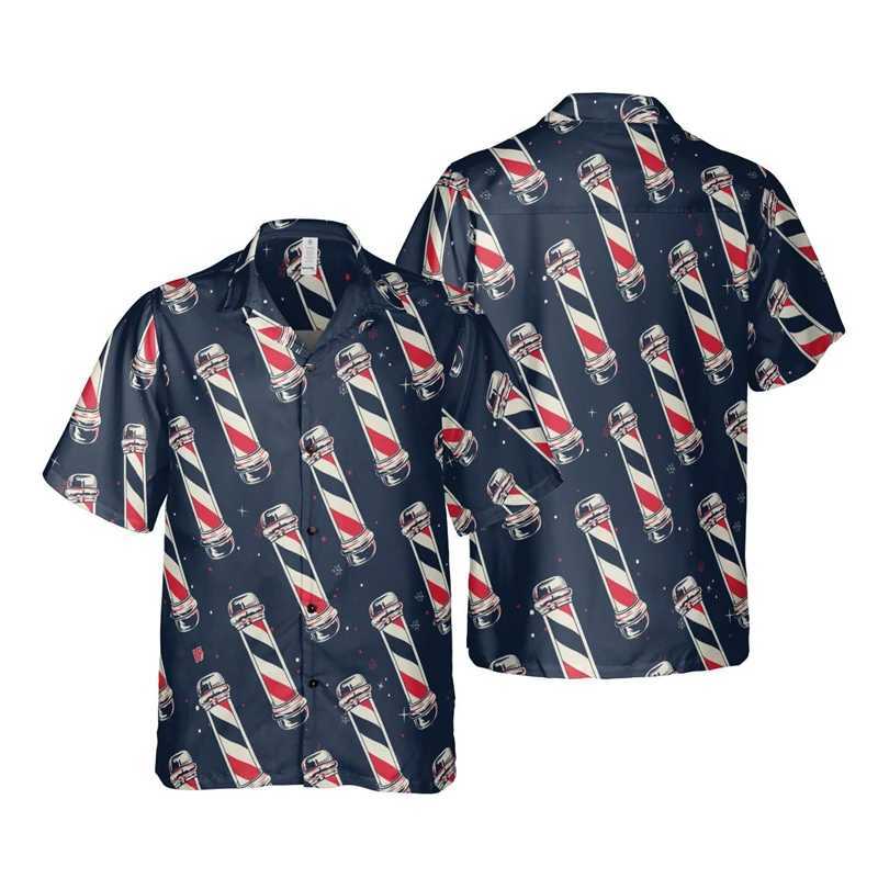 Men's Casual Shirts Cool Barber 3D Print Shirts For Men Clothes Harajuku Fashion Profession Work Tools Short Slve Uniform Blouses Button Boy Tops