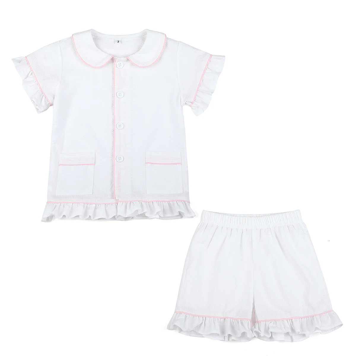 Wholesale 100% Cotton White Baby Clothes Toddler Boys Girls Pajamas Sets Sleepwear 2024 Summer Sibling Outfits Kids Pyjamas 240506