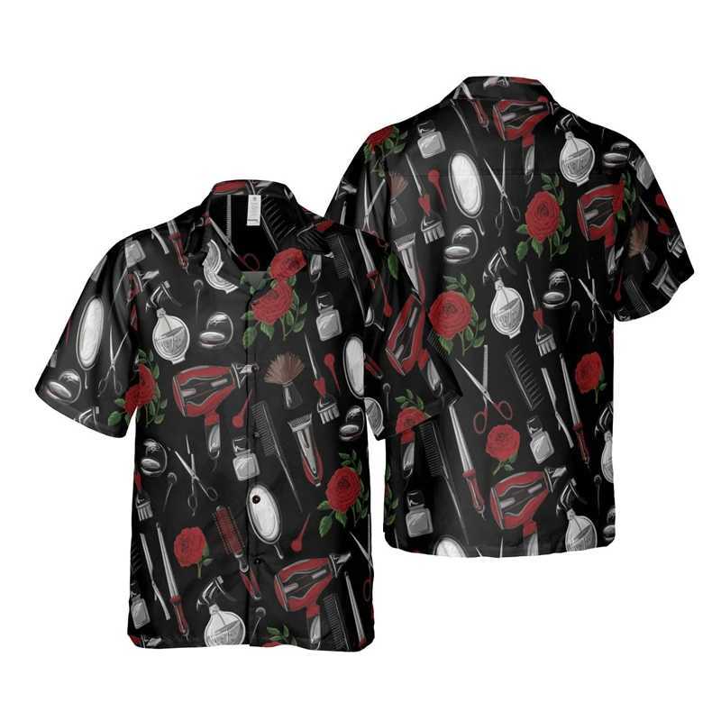 Men's Casual Shirts Cool Barber 3D Print Shirts For Men Clothes Harajuku Fashion Profession Work Tools Short Slve Uniform Blouses Button Boy Tops