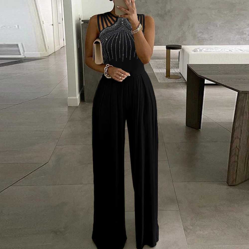 Women's Jumpsuits Rompers Black Vintage Women Jumpsuit 2024 Spring Winter Sexy Party Long Wide Leg Bodysuits Pants Female Clothing Formal Occas T