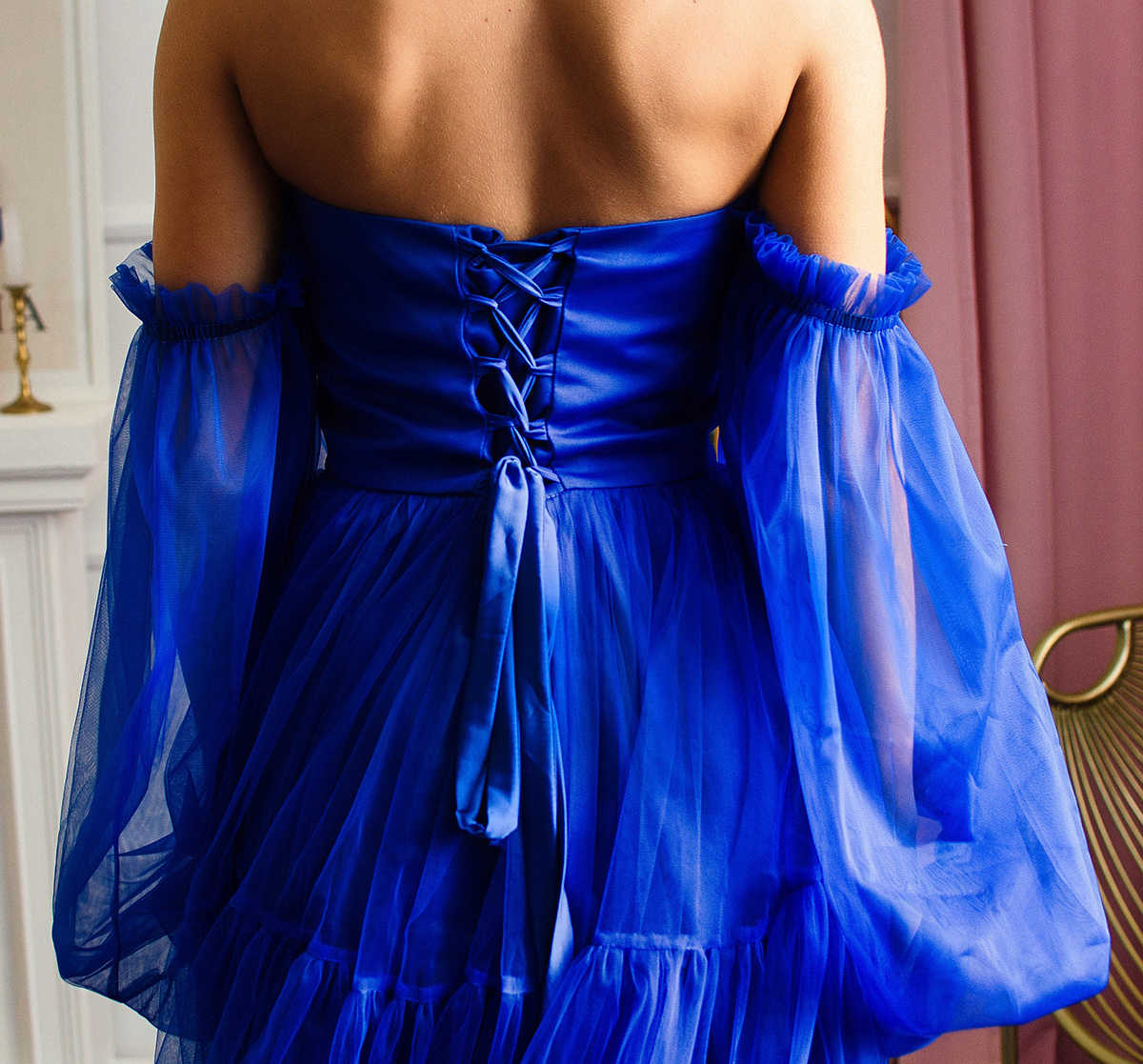 Fairy A-Line Prom Strapless Long Sleeve Sweep Train Lace Up Ruffle Pick-ups Tiered Celebrity Evening Dresses Plus Size Custom Made L24655 0508