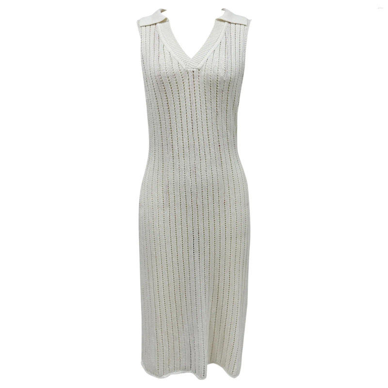 Sexy See-Through Swimsuit Tunic V-neck Solid Color Sleeveless Mesh Beach Cover Up Dress Bohemian Seaside Womens Swimwear