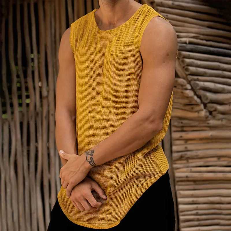 Men's Tank Tops Spring Summer Casual Knitwear Men Slveless O Neck Solid Color Knit Tank Tops Mens Vintage Slim Knitting Vest Male Camisoles Y2405