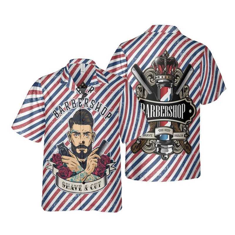 Men's Casual Shirts Cool Barber 3D Print Shirts For Men Clothes Harajuku Fashion Profession Work Tools Short Slve Uniform Blouses Button Boy Tops