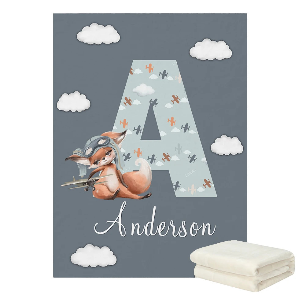LVYZIHO Capital Letter Airplanes Custom Name Bedding Set Personalized Crib Bedding Set Baby Shower Gift Crib Sheet Set 240429