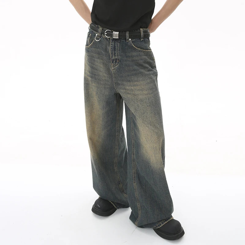 IEFB Mens Vintage Jeans Fashion Washed Street Casual Wide Leg Denim Pants Summer Distressed Loose Male Versatile Trousers 9C354 240422