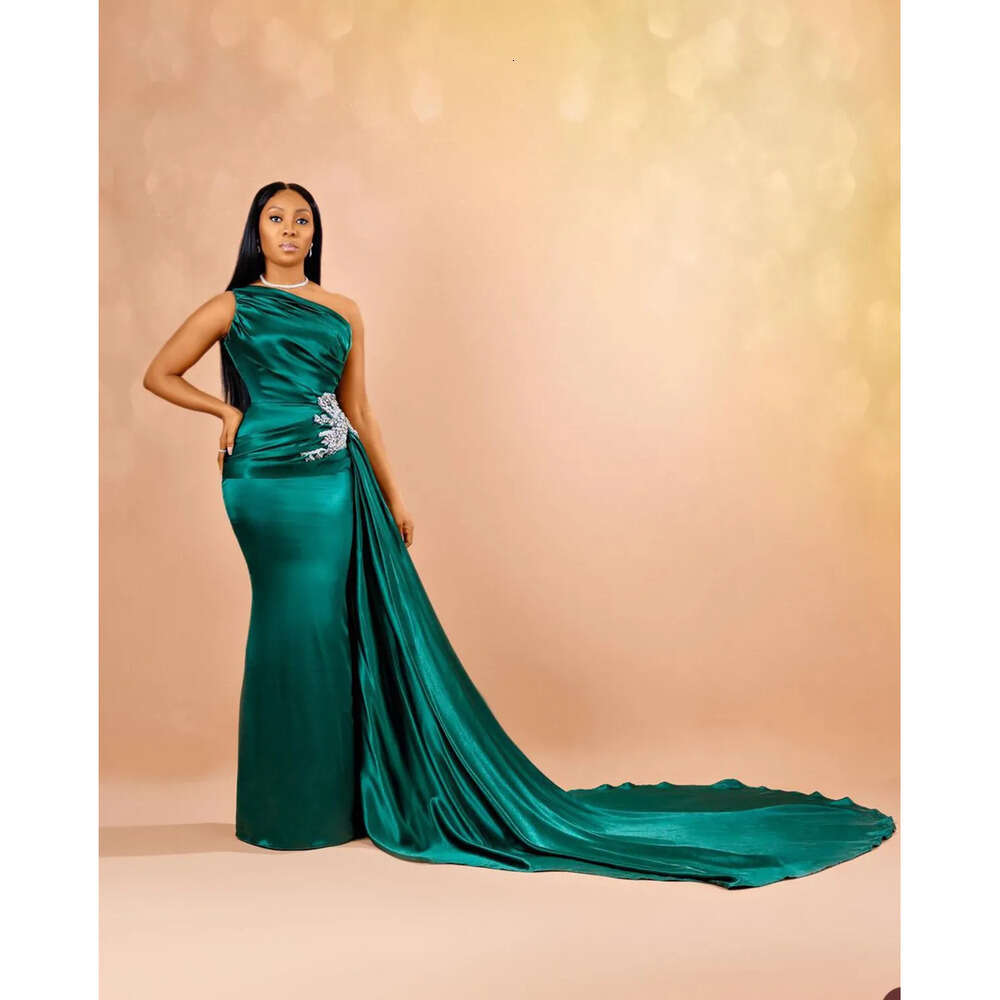 Shoulder Satin Elegant Mermaid Prom Dresses One Applicants Beads On Side Backless Zipper Or Length With Gown Custom Made Plus Size Party Dress Vestido