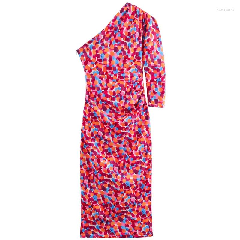 Casual Dresses Print Asymmetric Womens Dress Summer 2024 Long Sleeve Off Shoulder Floral Beach Wear Women Vacation