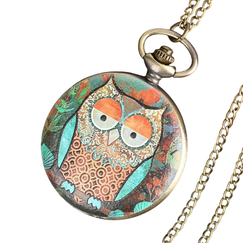 Exquisite Lovely Owl Design Pocket Watch Vine Quartz Analog Watches Necklace Chain Clock Gifts for Men Women Kids