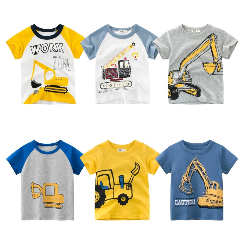 T-shirts 210Y Cartoon Print Baby Boys T Shirt for Summer Infant Boy Excavator TShirts Short Sleeves Kids Clothes Toddler Cotton Tops 240416 H250220