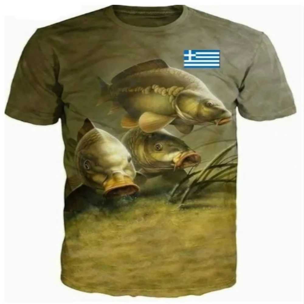 Men's T-Shirts Carp Fish 3D Print Men Women T-shirt Casual Breathable Tops Outdoor Fishing O Neck Ts Funny T-shirts Oversized Mens Clothing T2405