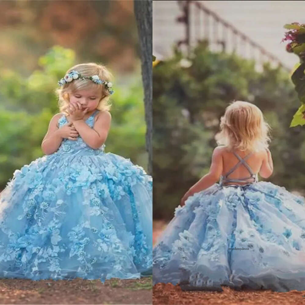 Cute 2020 New Flower Girls Dresses For Wedding Multilayer Sleeveless Spaghetti Kids Formal Wear Applique Floor Length Girl's Pegeant Dress 0431