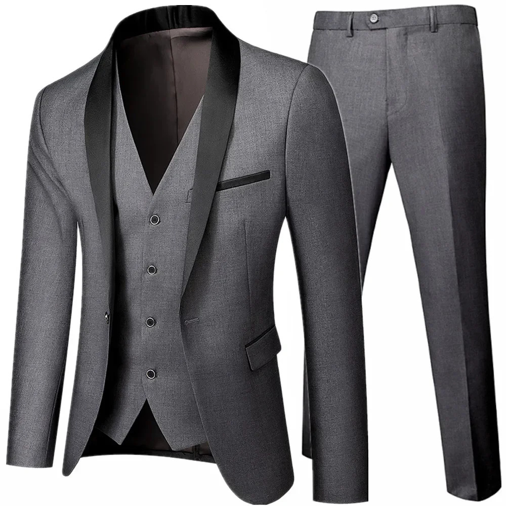 Black Men Autumn Wedding Party Three Pieces Set Large Size 5XL 6XL Male Blazer Coat Pants and Vest Fashion Slim Fit Suit 240430