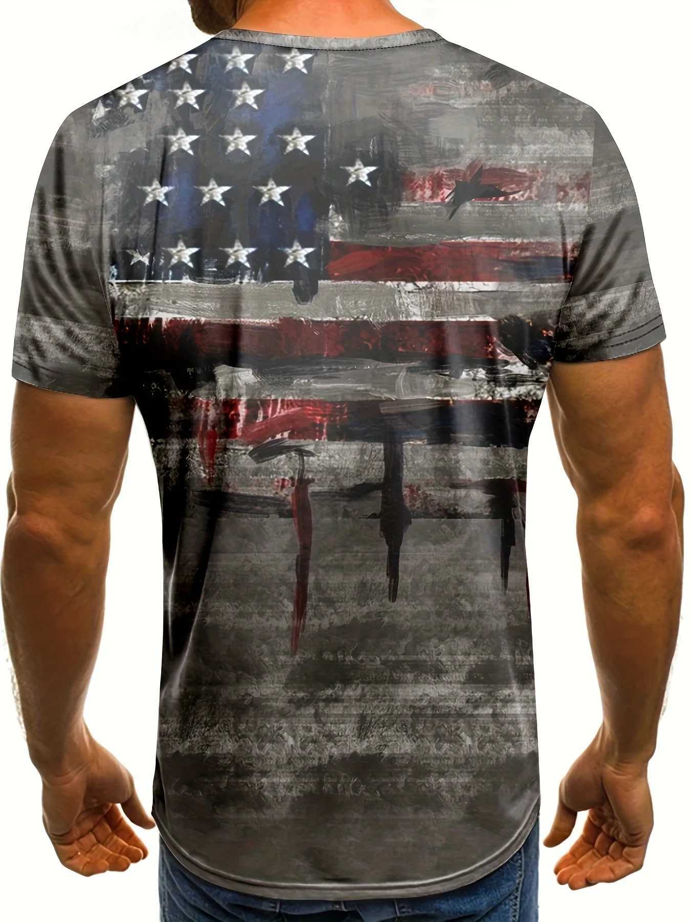 Men's T-Shirts Fashion Vintage T-shirt American Flag Striped 3D Printed Harajuku Strt Top Summer Sports Mens Clothing Short Slve T-shirt T240505