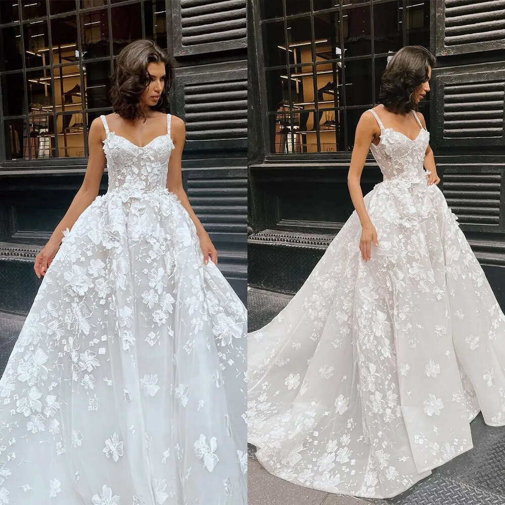3D Junoesque Spaghetti Sweetheart A-E Dresses Wedding Wer Applicants Court Gown Custom Made Plus Size Bridal Dress Vestidos De Novia 0227Lz