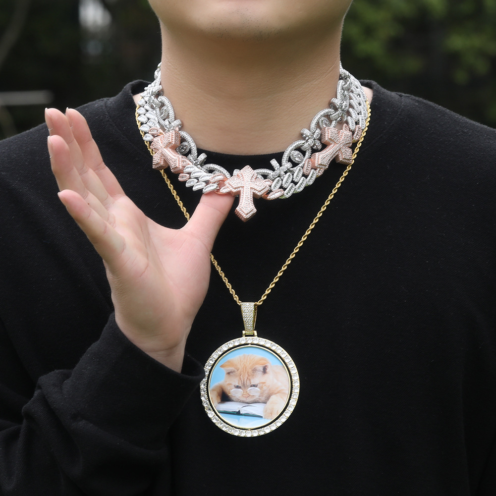 18mm Hip Hop Mens Horse's Eye Cross Cuban Chain Necklace Bracelets 5A Zircon Jewelry Set