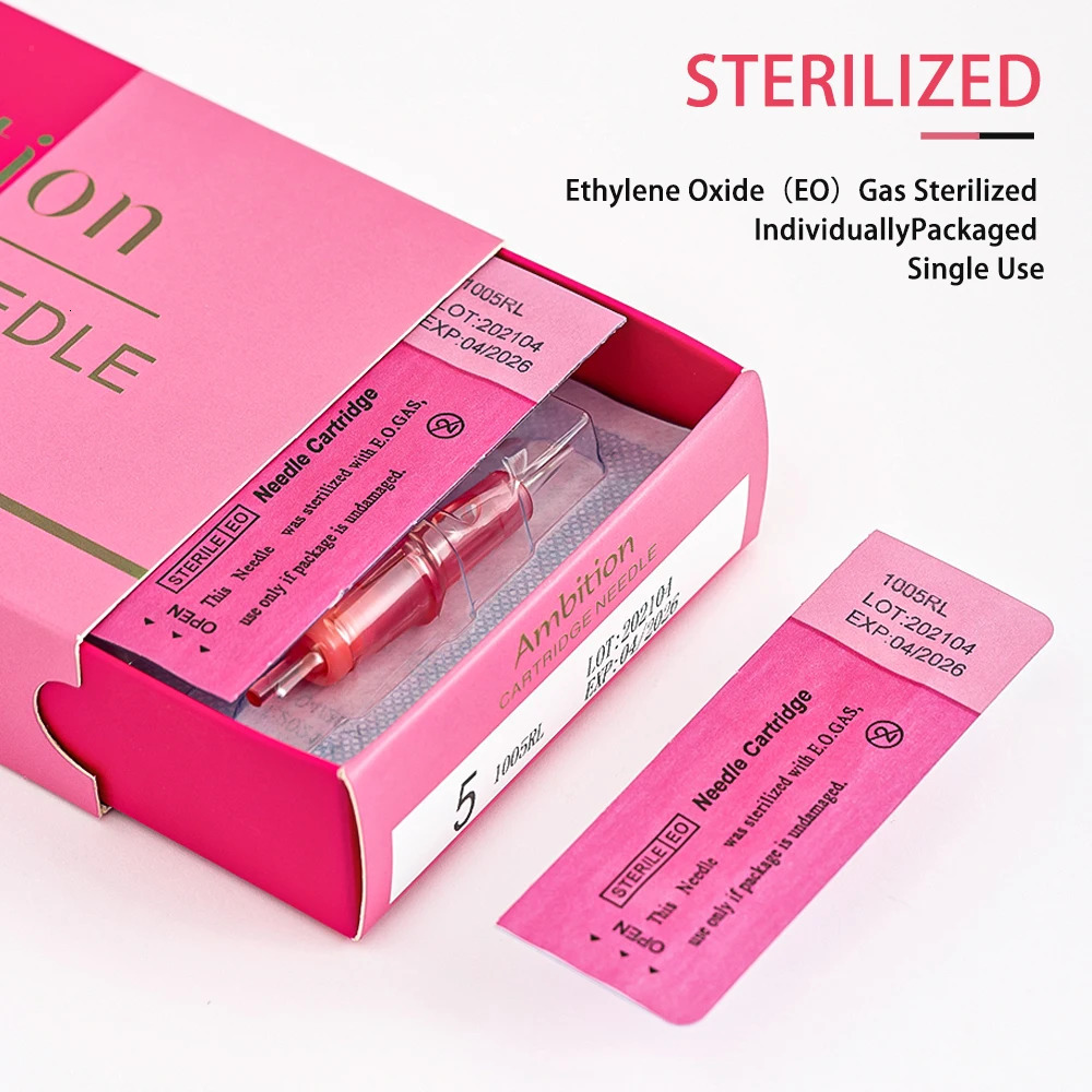 AMBITION Pink Tattoo Cartridge Needles 0.2mm 0.25mm 0.3mm 0.35mm Round Liner Mix Needle 1rl 3rl 5rl Wireless Tattoo Machine 240506