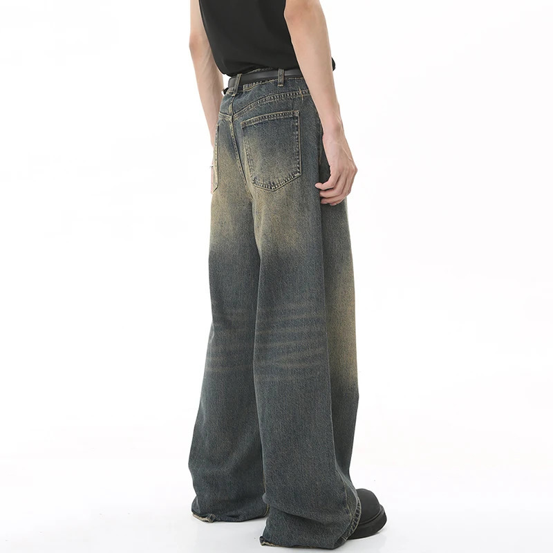 IEFB Mens Vintage Jeans Fashion Washed Street Casual Wide Leg Denim Pants Summer Distressed Loose Male Versatile Trousers 9C354 240422