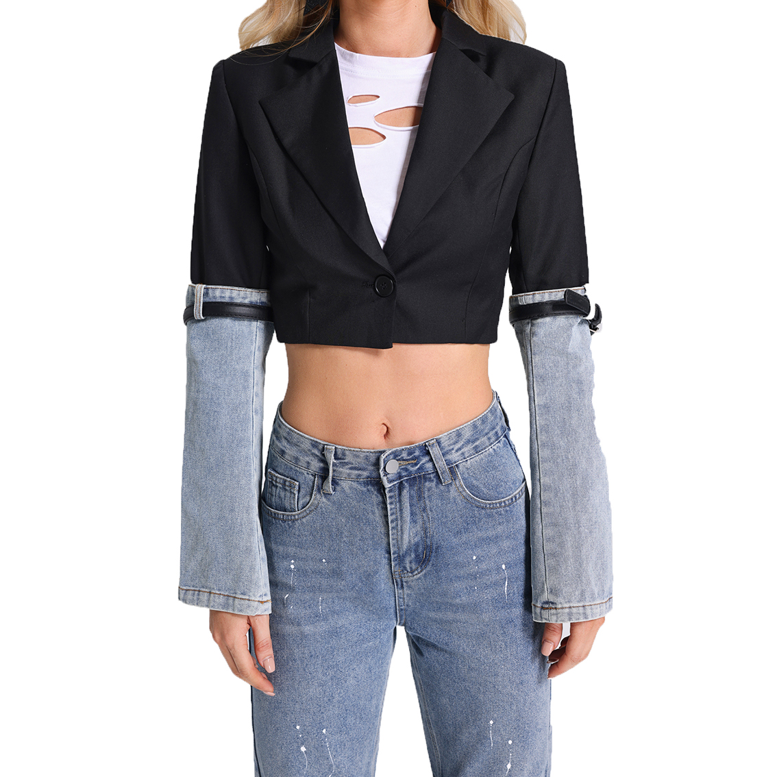 Fashionable temperament and personality trendy brand denim jacket 2024 new high-end long-sleeved lace-up versatile short suit for women designer blaze