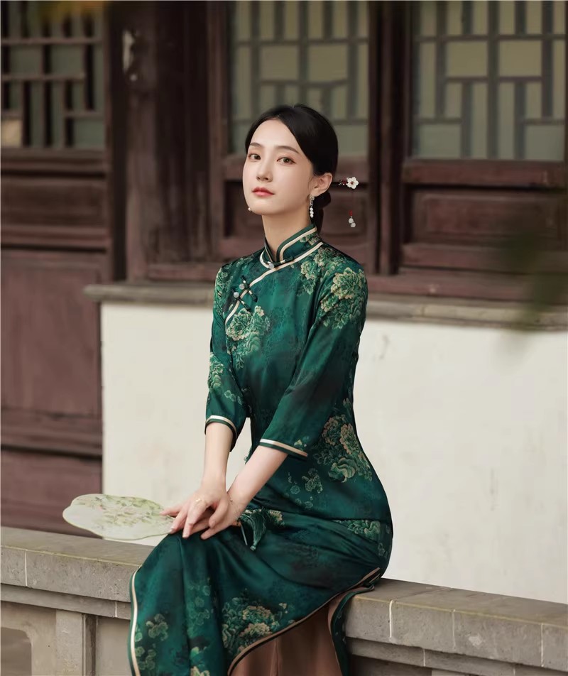 Trational Cheongsam Maxi Dress Sexy Long Split Chinese Qipao Slim Evening Party Dress