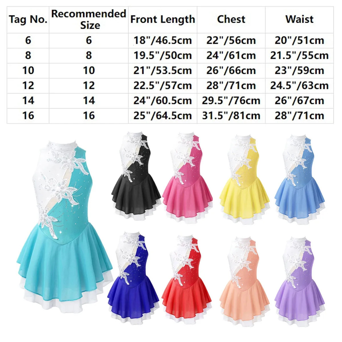 Kids Girls Sequin Figure Ice Skating Dress Floral Ballet Gymnastics Leotard Dancewear Competition Performance Clothes 240420