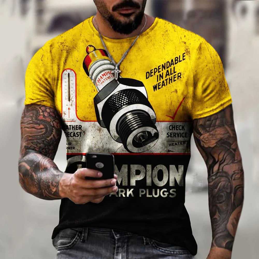 Men's T-Shirts Summer Racing T Shirt For Men Motor Oil Round Neck Fashion Strtwear Casual Short Slve Top Ts Oversized Retro Men Clothing T240505