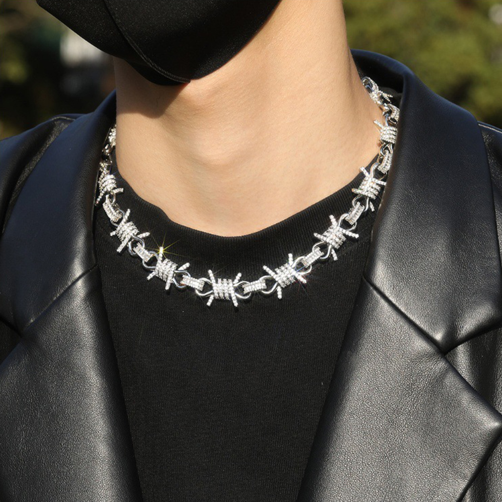 19mm Hip Hop Punk Mens Thorns Cuban Link Chain Necklace Bracelets 5A Zircon Men Jewelry