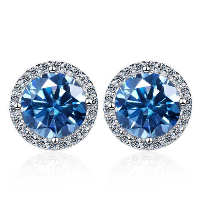 Hot Sale Halo Moissanite Earring 925 Silver Red Blue Yellow 6.5mm 1CT+1CT Round Cut Moissanite Earrings