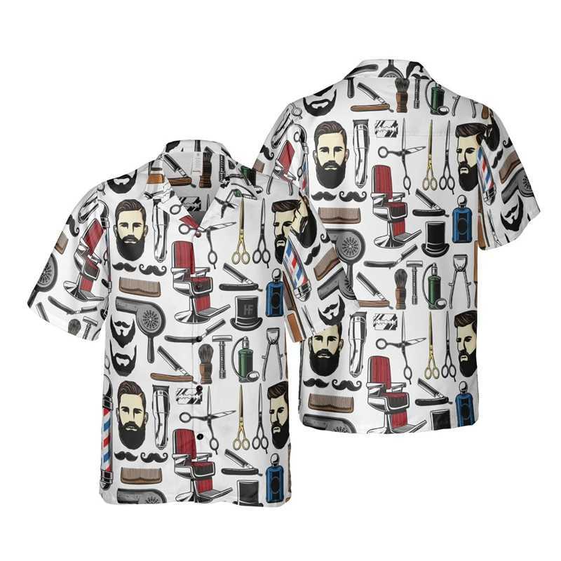 Men's Casual Shirts Cool Barber 3D Print Shirts For Men Clothes Harajuku Fashion Profession Work Tools Short Slve Uniform Blouses Button Boy Tops
