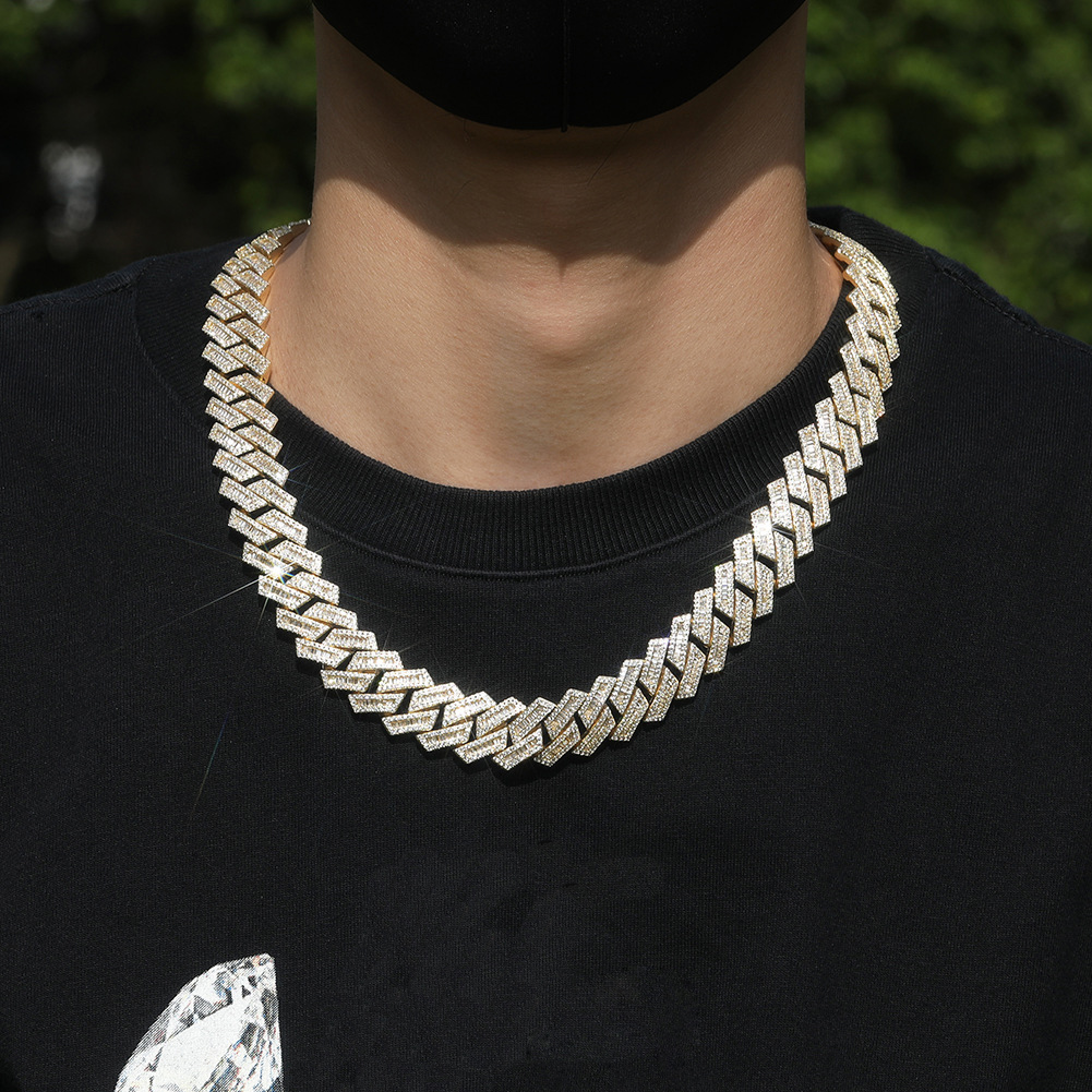 21mm Hip Hop Double Row Square T Zircon Miami Cuban Link Chain Mens Necklace 18k Real Gold Plated Men Heavy Jewelry