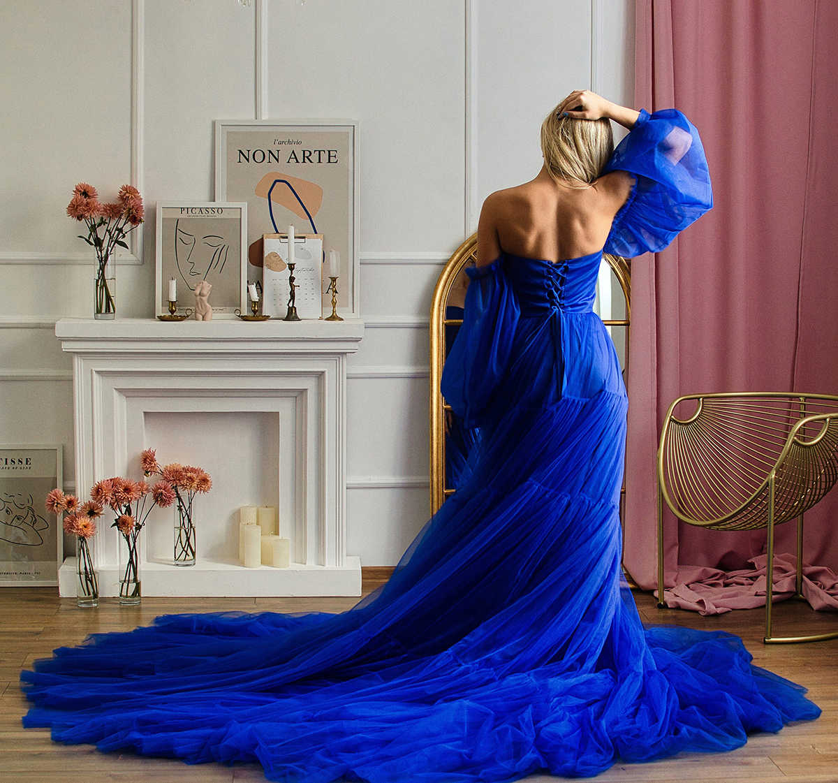 Fairy A-Line Prom Strapless Long Sleeve Sweep Train Lace Up Ruffle Pick-ups Tiered Celebrity Evening Dresses Plus Size Custom Made L24655 0508