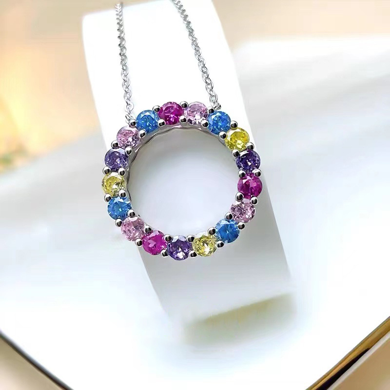 Sterg Sier Circle Pendant, 5A Cubic Zirconia Dia Necklace for Women