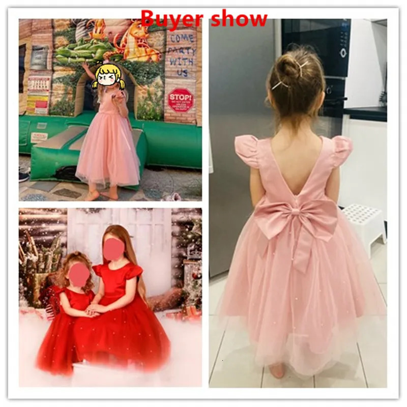 Summer Girls Lace Dresses For Kids 15 Year Flower Birthday Tulle Dress Backless Bow Princess Wedding Gown Party Wear Child 240420