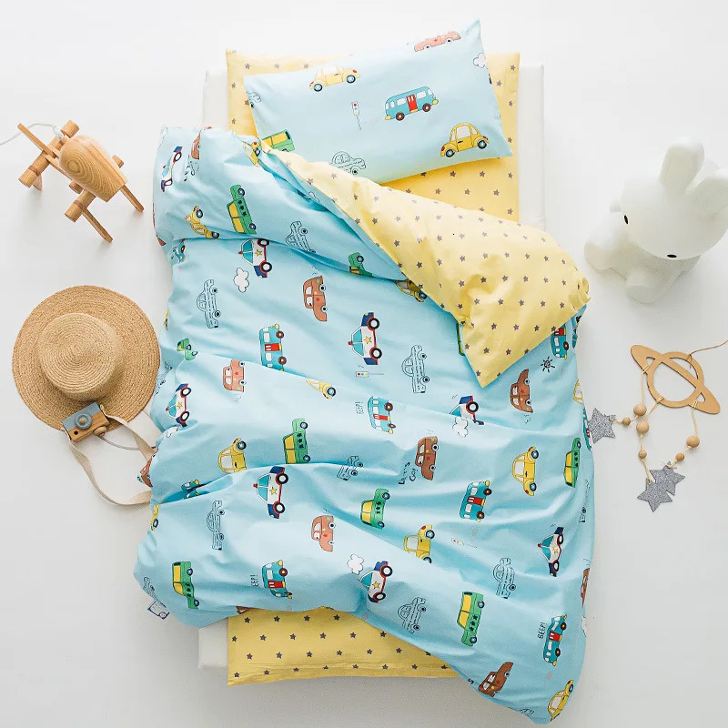 3Pcs Baby Bedding Set Boy Girl Cartoon Soft Kindergarten Cotton Cot Bed Linen Include Pillowcase Bed Sheet Duvet Cover No Filler 240429