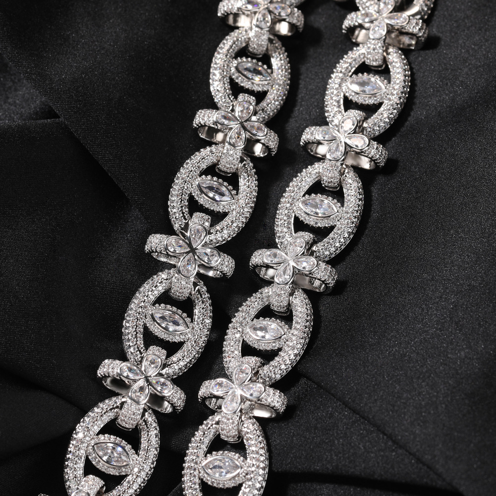 18mm Hip Hop Mens Horse's Eye Cross Cuban Chain Necklace Bracelets 5A Zircon Jewelry Set