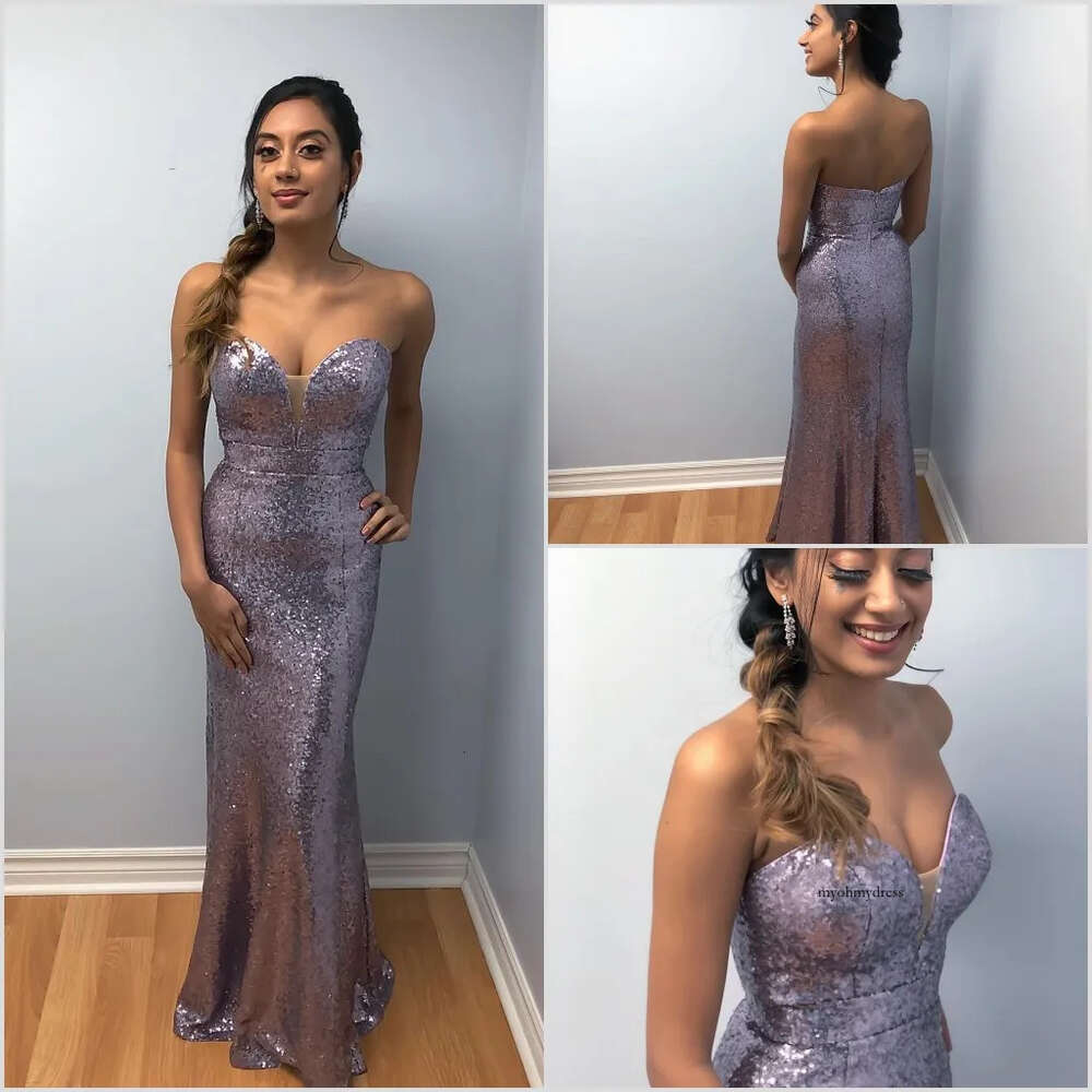 Modest Customized Mermaid Sleeveless Prom Dresses Strapless Evening Dress Sequined Floor Length Zipper Formal Party Bridesmaid Gown 0431