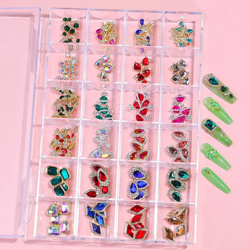 1Box Nail Art Rhinestones Gold Letter 3D Crystal Nail Charms For Nail Art Alloy Accessories DIY Nail Decoration Nail Supplies 240506