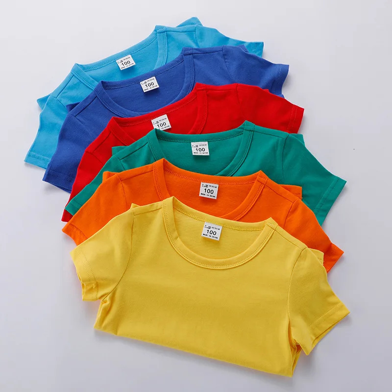 Summer Kids Short Sleeve TShirt Toddler Girls Cotton pure color tshirt Crewneck Boys TShirts Solid Tee Children Clothes 240416