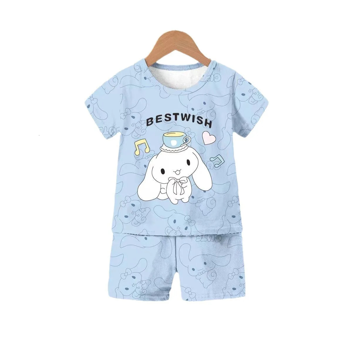 Anime Summer Kids Ice Silk Pajamas Kawaii MyMelodys Kuromis Cinnamorolls Cartoon Short Sleeve Cardigan Loungewear Set 240506