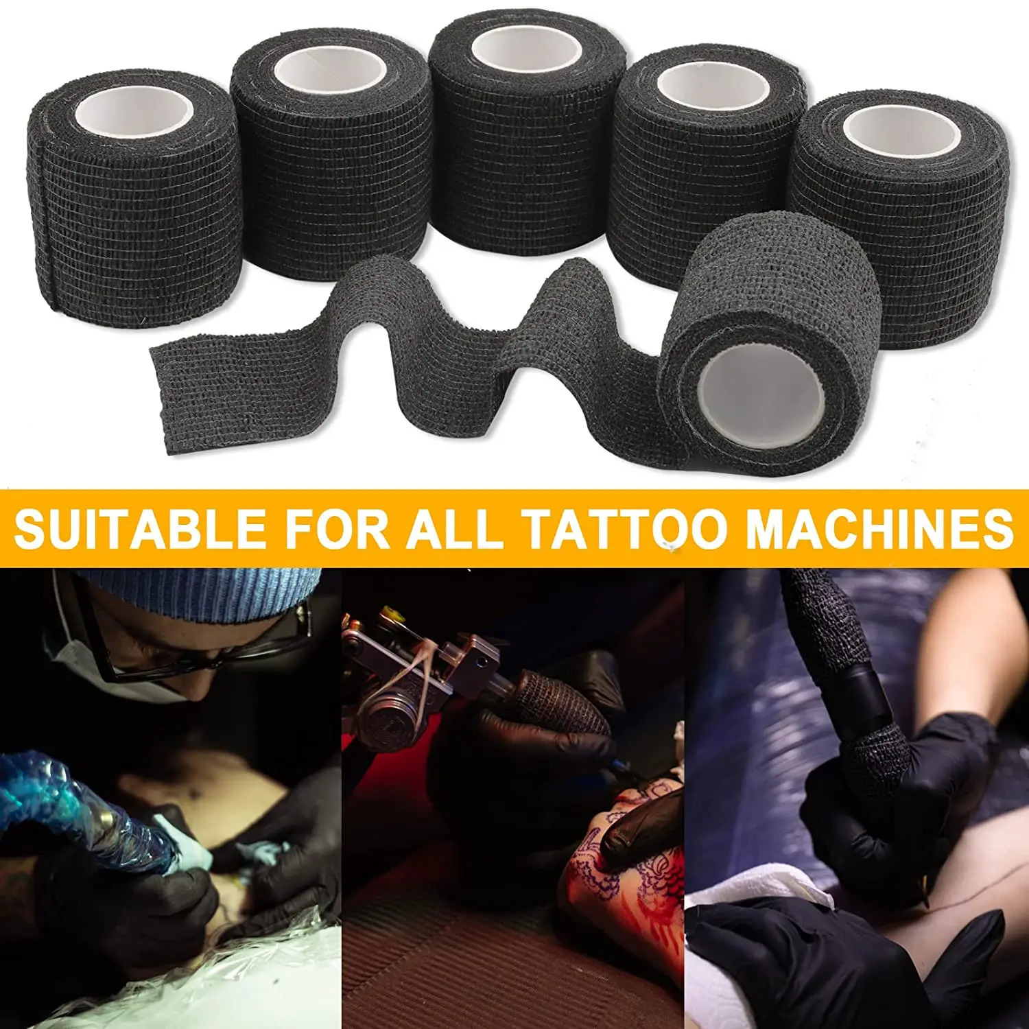 48241263PCS Tattoo Grip Cover Wrap Elastic Bandage Cohesive Tattoo Grip Tape Self Bandage for Tattoo Machine Tape Wrap 240506