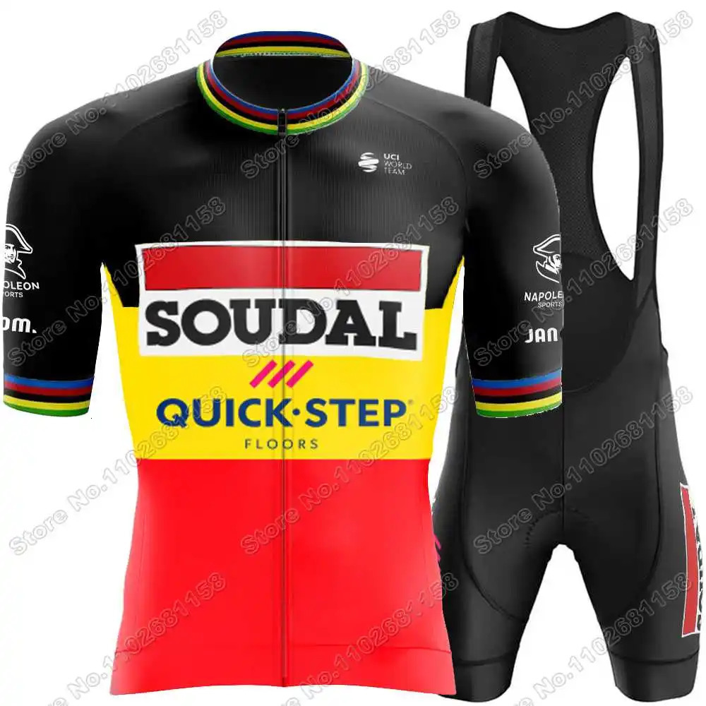 Belgium Soudal Quick Step Cycling Jersey Set World Champion Remco Evenepoel Clothing Road Bike Shirt Suit Pants 240506