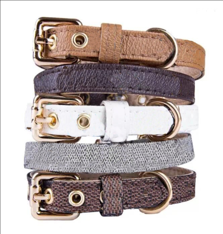 Dog Collar Classic Flower Designer Letters Pattern Print Leashes PU Leather Fashion Casual Adjustable Dogs Cats Neck Strap Pet Supplies