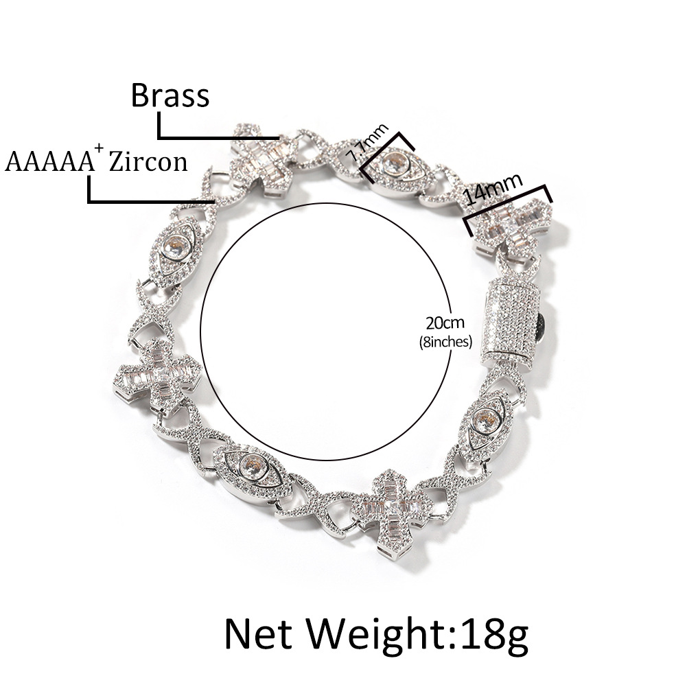 Hip Hop 14mm Cross Eye Cuban Link Chain Necklace Bracelets 5A Zircon Men Jewelry Set