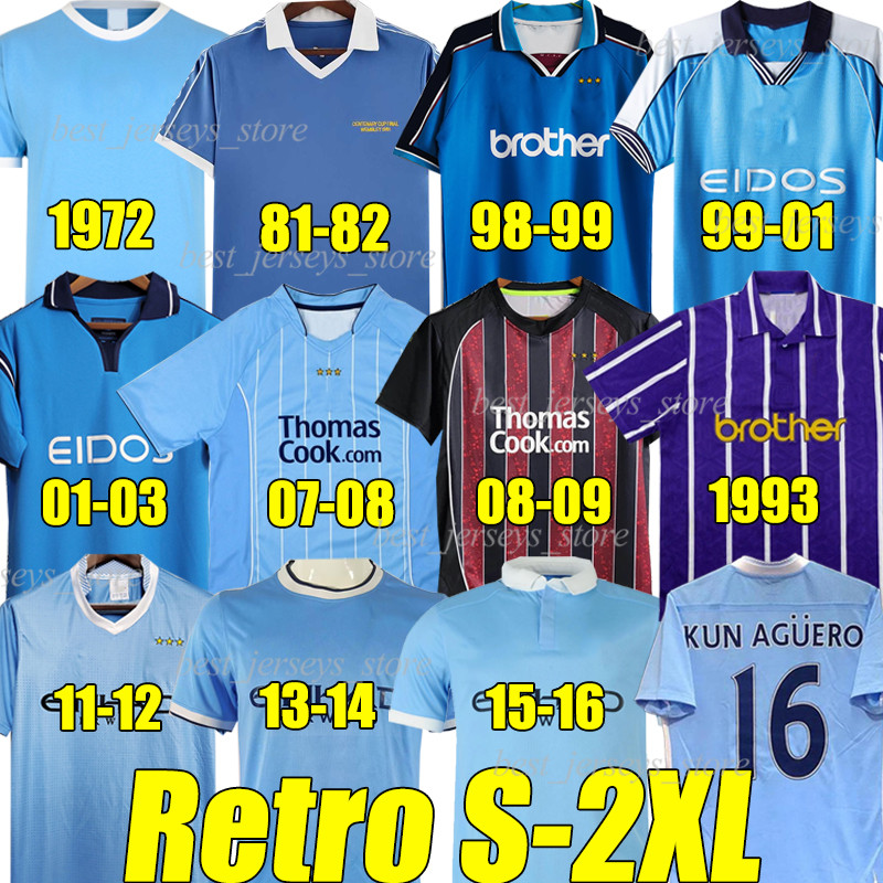 Kun Aguero 93 94 Retro Soccer Jerseys 1981 82 89 91 96 97 98 99 07 2008 2011 12 13 14 15 16 Haaland Wembley Clough Mans Cities Tevez Dzeko Vintage Classic Football Shirts