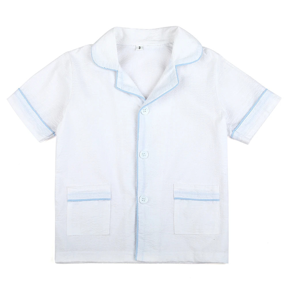 Wholesale 100% Cotton White Baby Clothes Toddler Boys Girls Pajamas Sets Sleepwear 2024 Summer Sibling Outfits Kids Pyjamas 240506