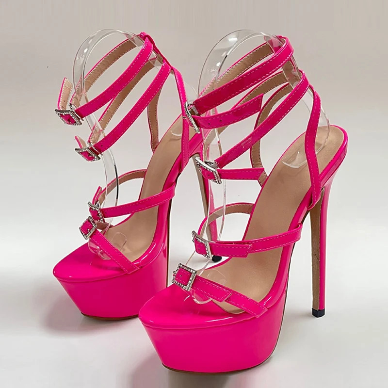 Liyke Runway Style Sexy High Heels Platform Sandals For Women Fashion Open Toe Crystal Buckle Stiletto Wedding Stripper Shoes 240506